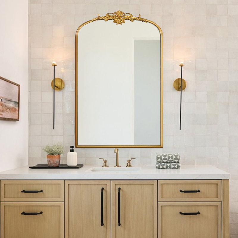 Vintage Gold Arched Wall Mirror, 24" x 36"