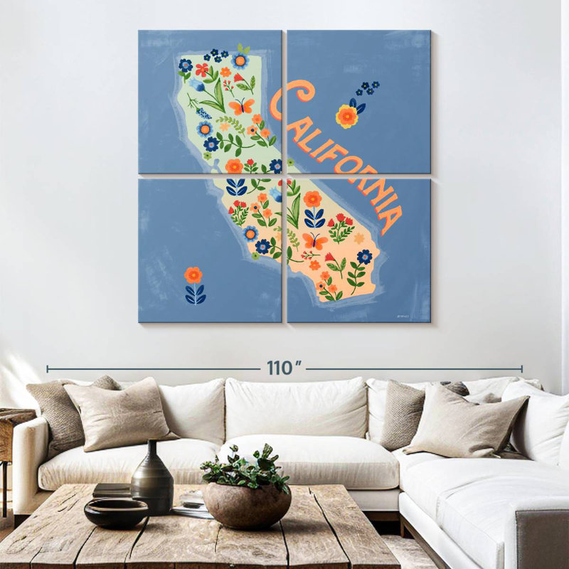 Carte de l'état floral d'Aliaz - Californie, H 74 po x l 74 po