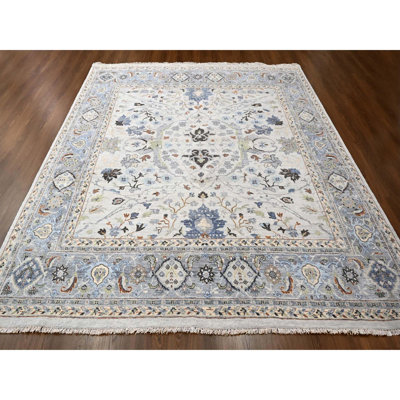 10'x10' Summer Gray Oushak All Over Floral Wool Hand Knotted Square Rug 631FBC7C68EB4D9FB63F3544702356DD