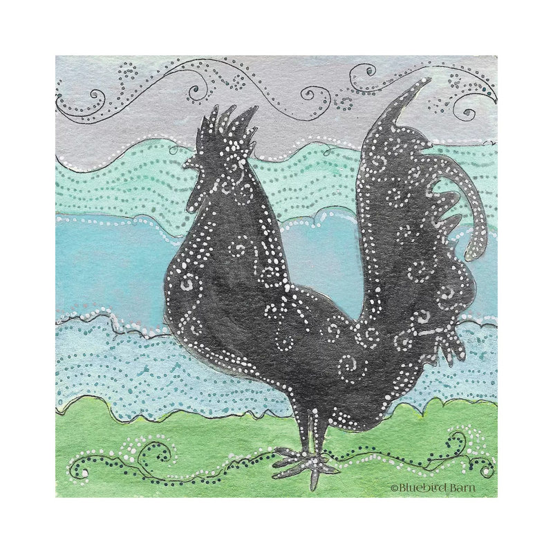 Whimsical Swirly Rooster by Bluebird Barn - Wrapped Canvas Painting, 30.48 cm H x 30.48 cm W