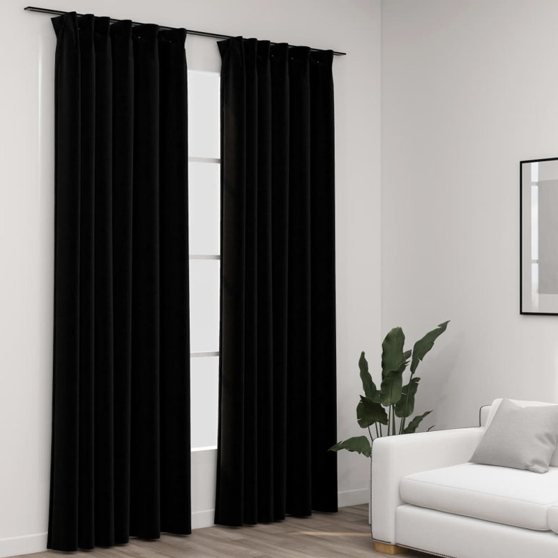 Blackout Curtain Pair, Black, Width 140 x Drop 225 cm