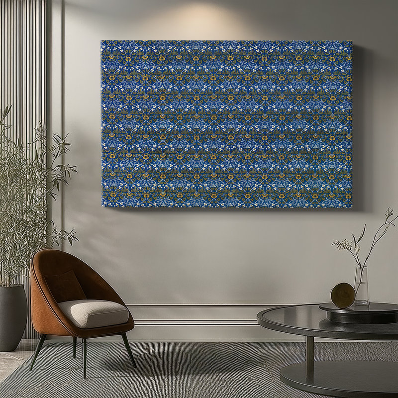 Motif floral répétitif (bleu et or) -William Morris-toile tendue avec châssis-c. 1880, 40 x 60
