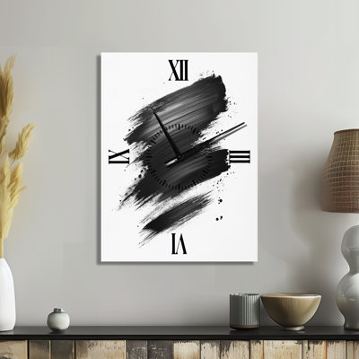 Méditation minimaliste au coup de pinceau I - Grande horloge murale scandinave en métal