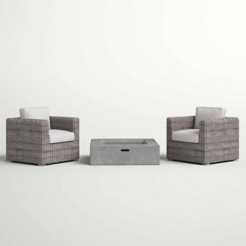 Meltham Fully Assembled 3 Piece Seating Group with Cushions, Mixed Gray/Natural Concrete
