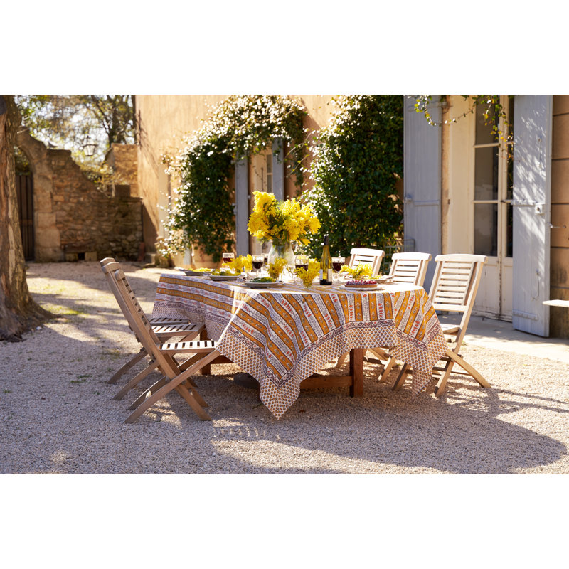 Avignon Handmade Floral Tablecloth, 86" x 59", Dijon/Blue