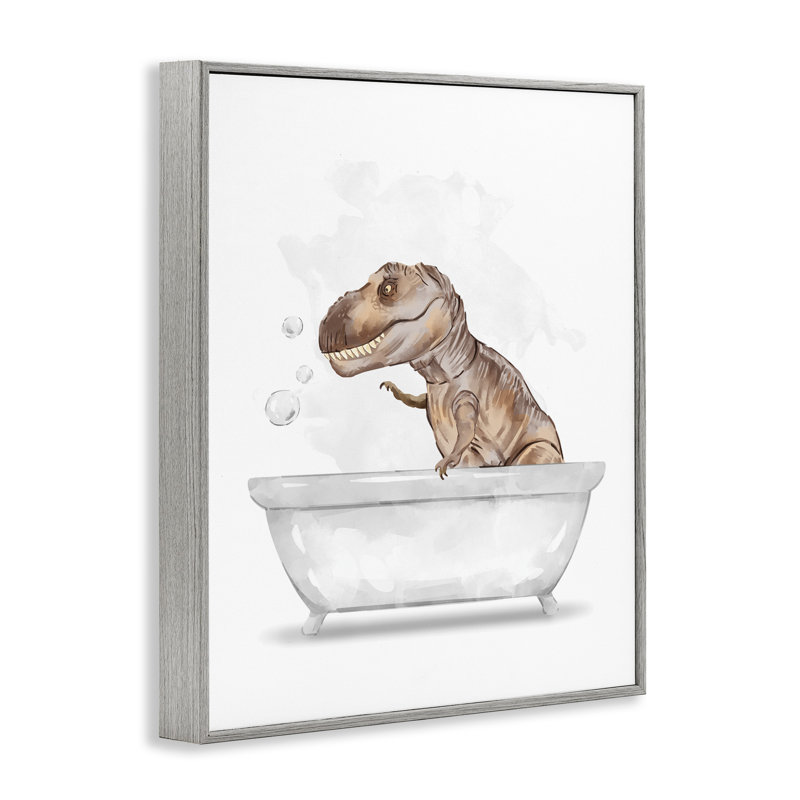 Dinosaure T-Rex dans un bain moussant blanc brun, Gris, H 20 po x l 16 po