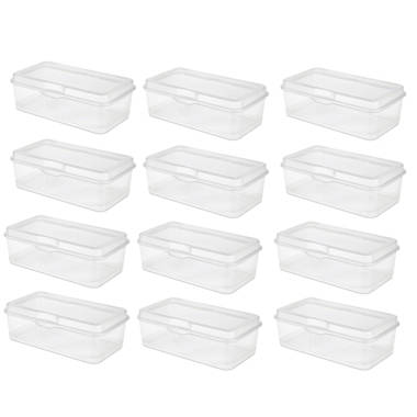 Sterilite 25 Quart Shelf Tote with Flat Gray Lid with Handles and Platinum  Latches For Home Organization, Clear Base (12 Pack)
