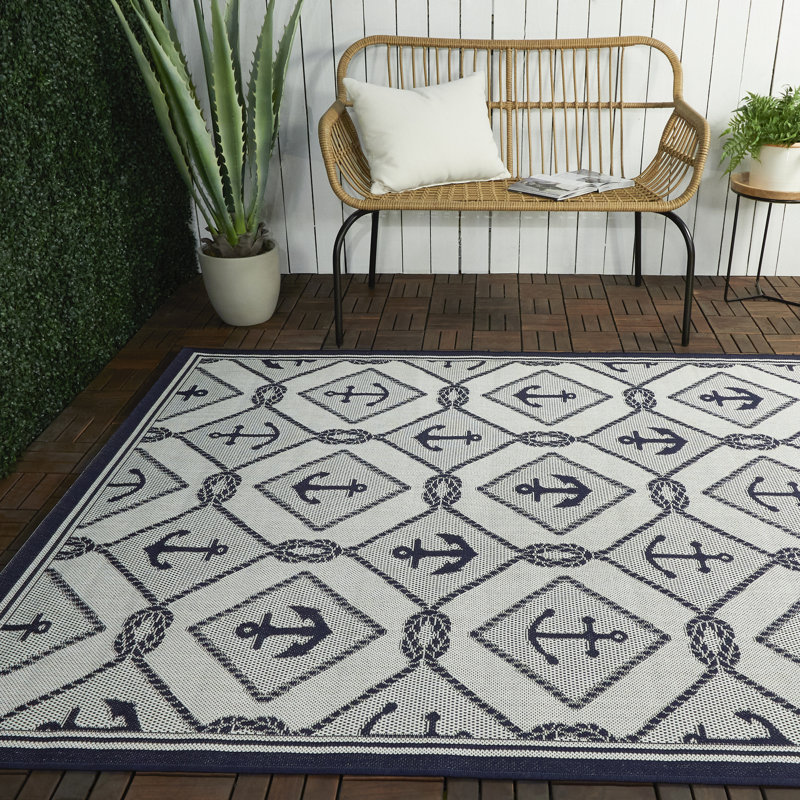 Tapis intérieur / extérieur bleu marine Mcrae, Rectangle de 5 pi x 8 pi