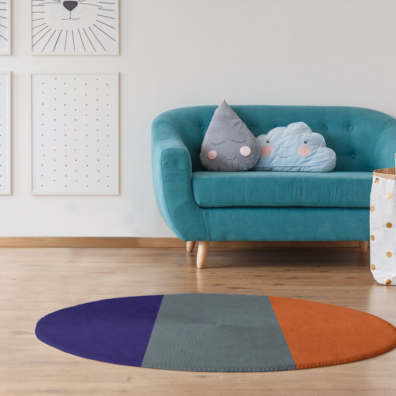 Tapis à rayures mauve/gris/orange, Rond 5 pi