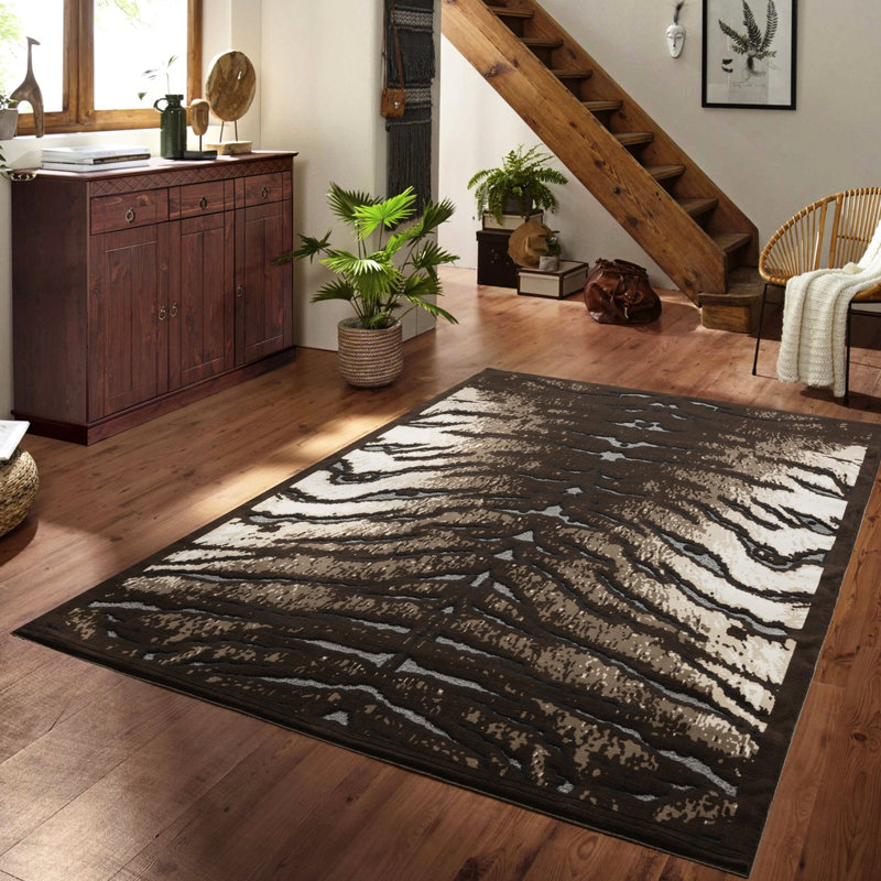 Tapis rectangulaire marron tissé à la machine, 239 cm x 7,6 cm, motif peau de vache, effet 3D, idéal pour les zones de passage fréquent, style rustique chalet de montagne, hauteur de velours 1,1 cm