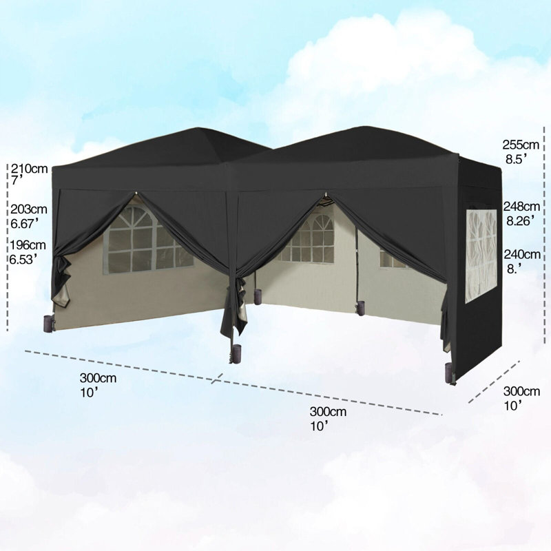 Alanie 6m x 3m Pop Up Gazebo, Black