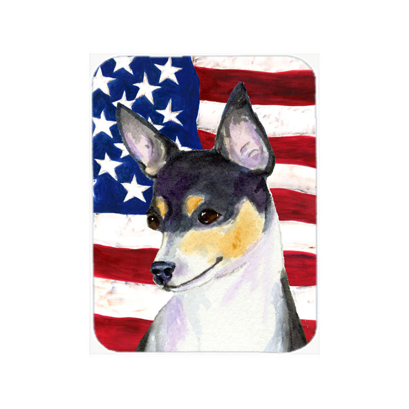 Planche à découper en verre « American Flag » aux États-Unis avec renard terrier