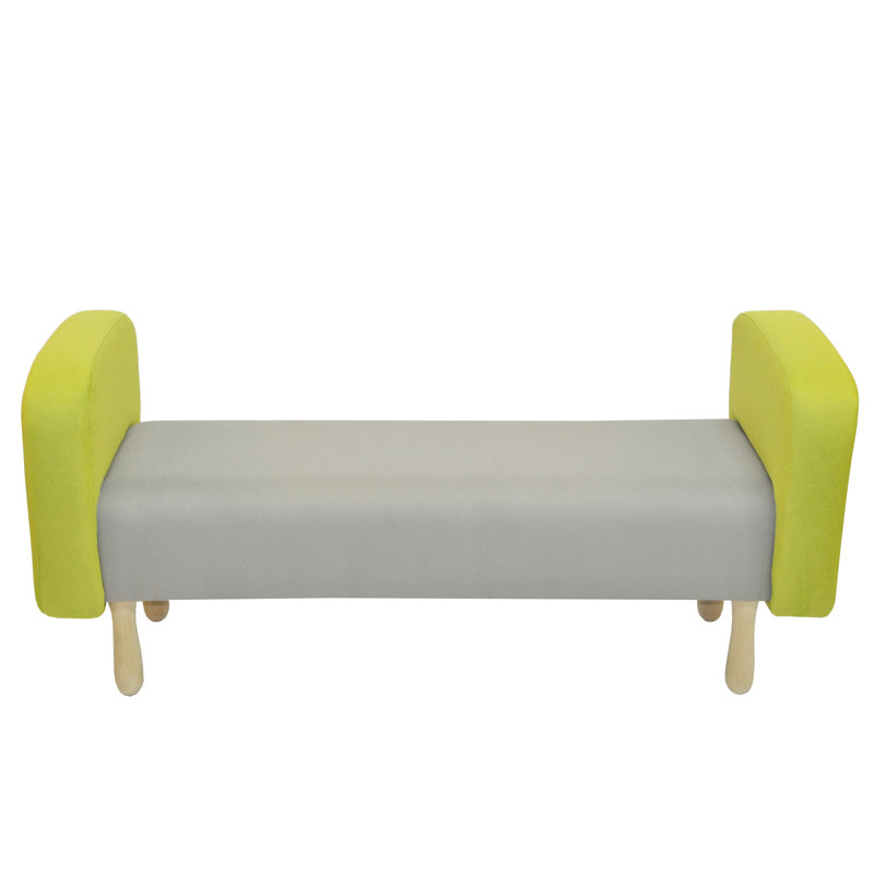 Wzór Polyester Blend Upholstered Bench, Grey/Lime