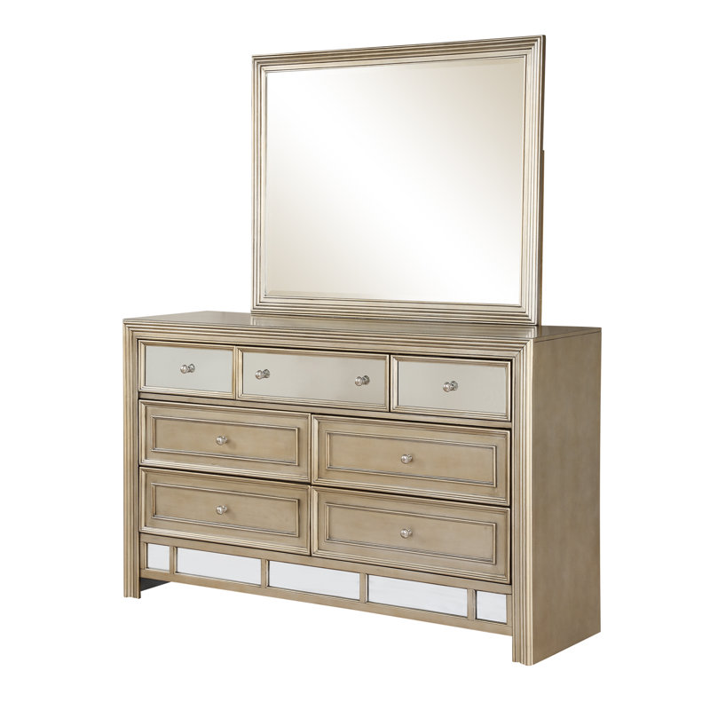 Commode 7 tiroirs avec miroir Champagne