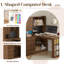 Bureau d'ordinateur d'angle en L avec ports de charge USB, prises de courant, bureau d'écriture avec armoire, bibliothèque-1839825670