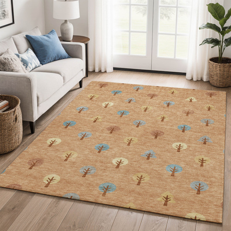 Tapis géométrique Premium lavable à la machine Villers, Cuivre, 5 pi x 7 pi 6 po