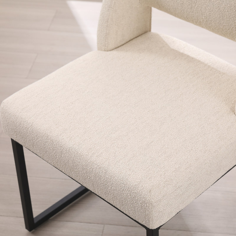 Markque 18.3" H Boucle/Linen Upholstered Parsons Chair with Metal Frame, Linen Beige