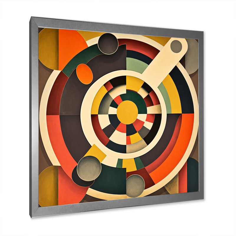 Mid-Century rétro circulaire Visions - impression, H 36 po x l 36 po x P 1,5 po, Cadre simple argenté