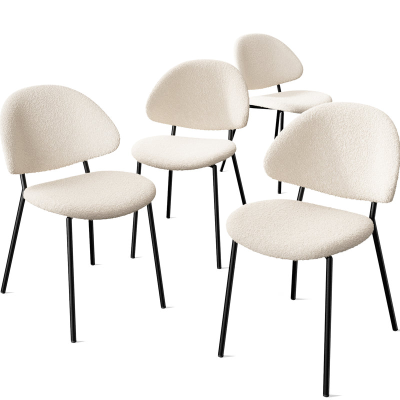 Chaises de salle à manger rembourrées Boucle de style Mid-Century blanc moderne de 4 personnes pour le bureau et les espaces, avec fabrication en tissu doux au toucher, structure de support