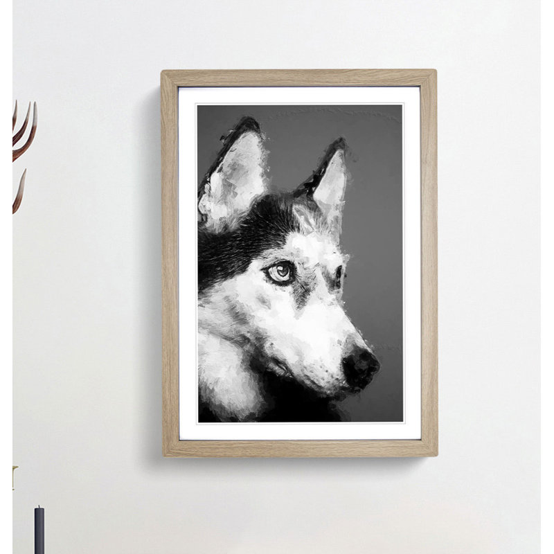 Husky Dog in Abstract - Framed Print, 91cm H x 60cm W x 2cm D, Oak