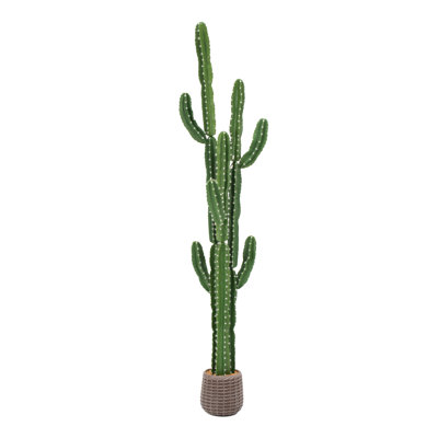 158cm Detachable 3-Prong String Thorn 5-Ridge Artificial Cactus in Brown Woven Pot with 1-Minute Assembly