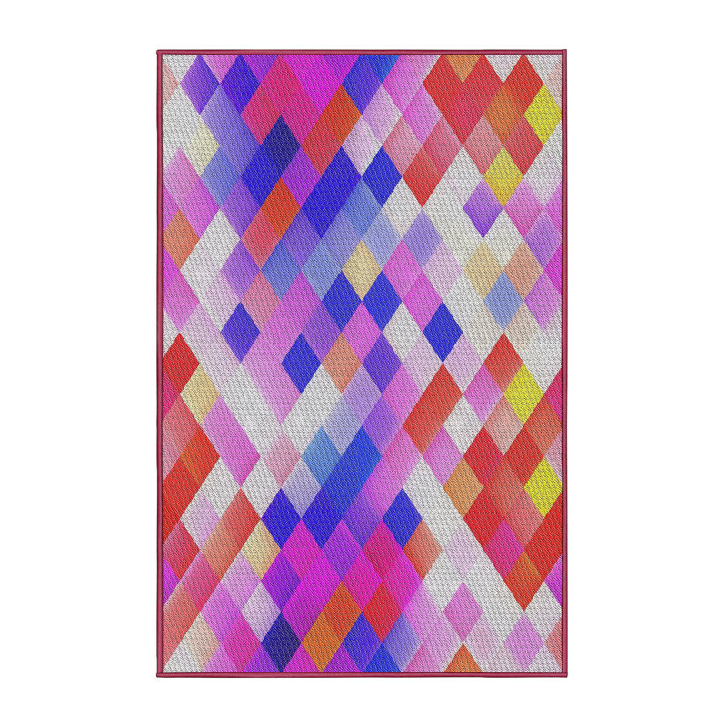 Tapis rose/bleu/rouge à motifs, Rectangle 5 pi x 7 pi