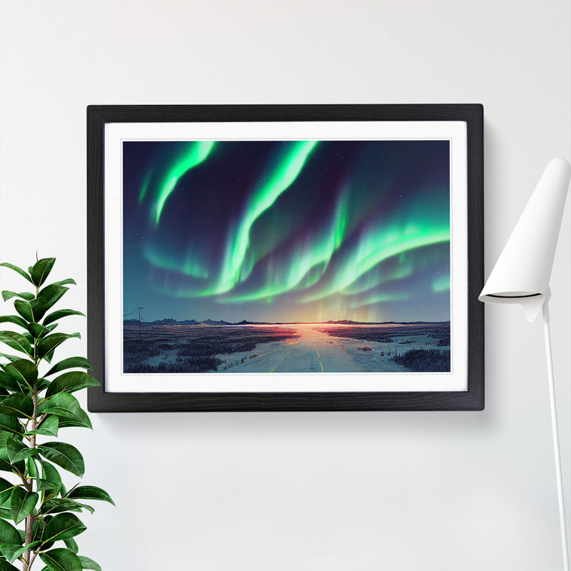 Fine Northern Lights - Single Picture Frame Painting, Black, 25cm H x 34cm W x 2cm D