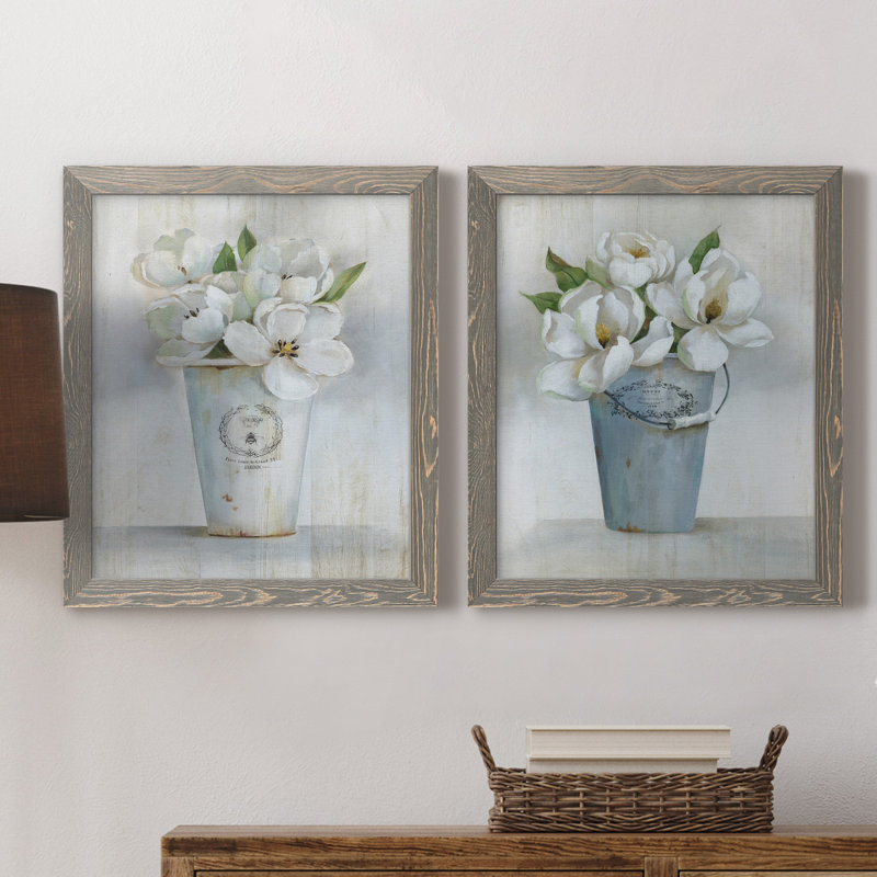 Fleuriste Francais I - ensemble de 2 reproductions d'art, H 20 po x l 17 po x P 1 po, Toile avec cadre gris, Pas de tapis