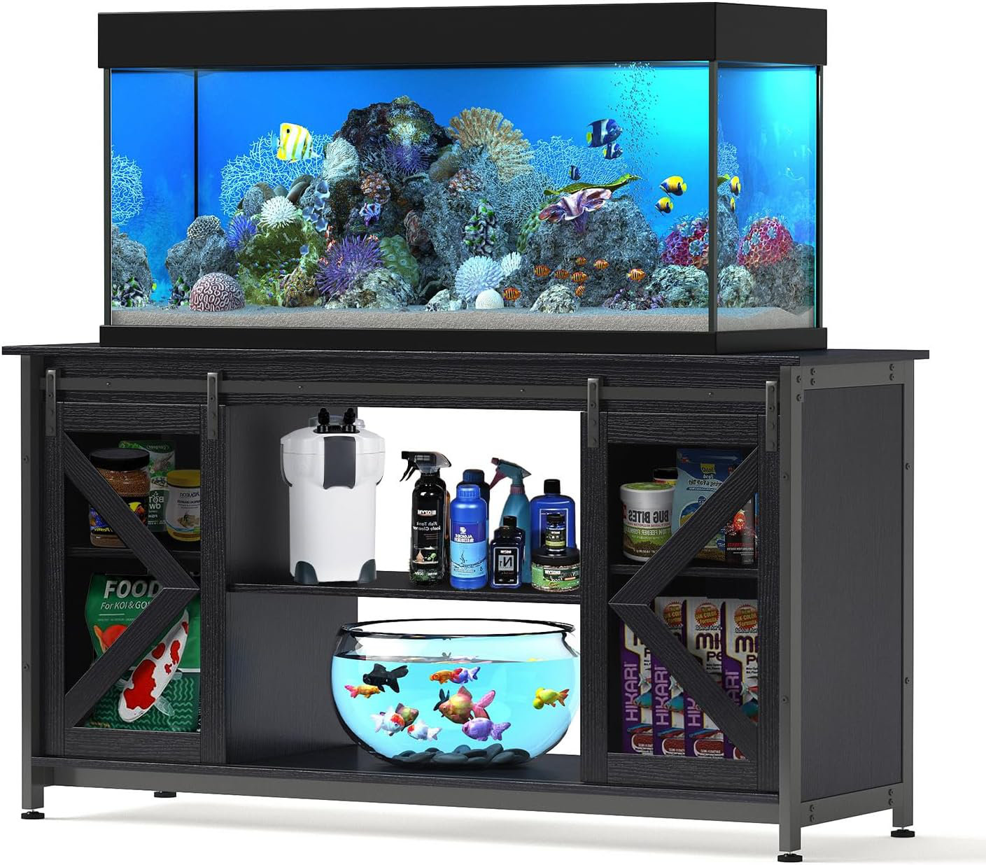 Tucker Murphy Pet 75-90 Gallon Fish Tank Stand With Cabinet, Heavy Duty Metal Large Aquarium Stand For Accessories Storage, 1000+ Lbs Capacity, 58.9