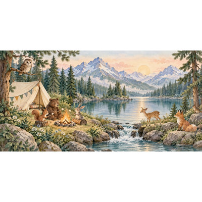 Woodland Adventure Wallpaper Mural, Peel and Stick Kids Room Wall Mural, Watercolor Camping Nursery Wallpaper