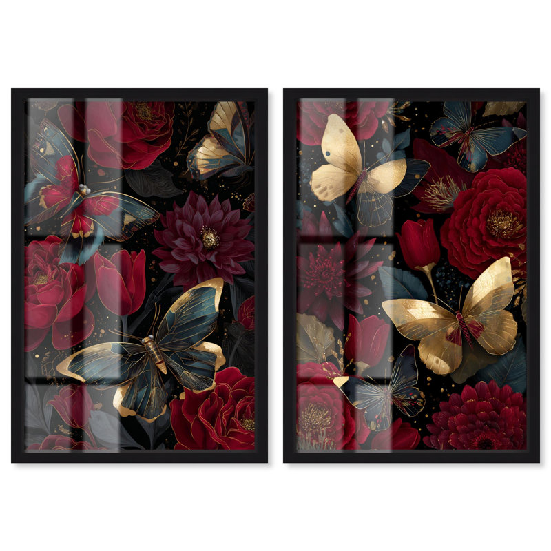 Ensemble de décorations murales pour salle de bain Midnight Bloom par Art Remedy, cadre noir, 10 x 15, H 16 po x l 11 po