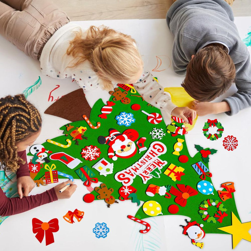 Ensemble d'arbre de Noël en feutre de 3,6 pi avec décorations de Noël pour Noël