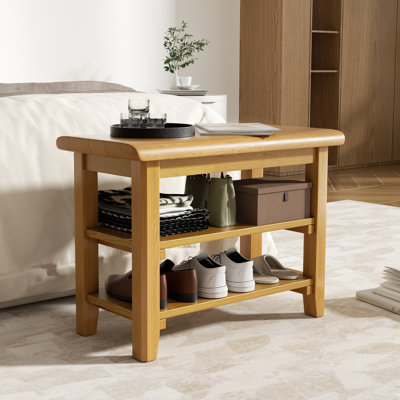 Banc de rangement pour chaussures en bois massif à finition naturelle