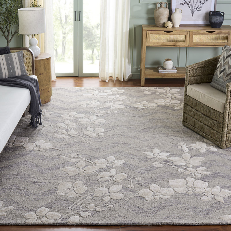 Glamour 609 Hand Tufted 65% Wool; 25% Viscose; 10% Cotton Floral Rug, Rectangle 8' x 10'