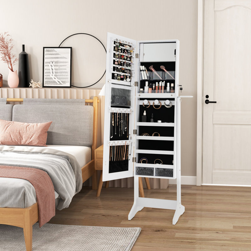 Jewellery Cabinet with Mirror Jewelry Armoire, White