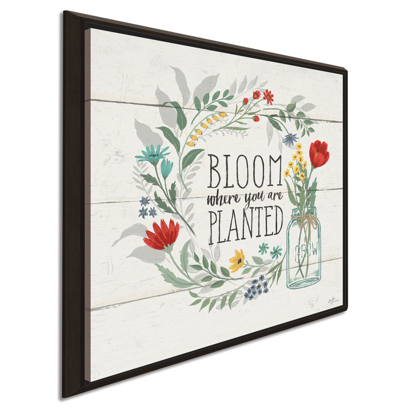 Blooming pensé III - reproduction d'art textuel sur toile, H 21,5 po x l 21,5 po x P 2 po, Cadre flottant espresso