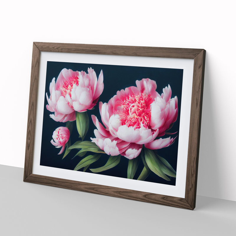 XH1022-7589X Royal Peonies - Single Picture Frame Painting, 34cm H x 46cm W x 2cm D, Walnut 