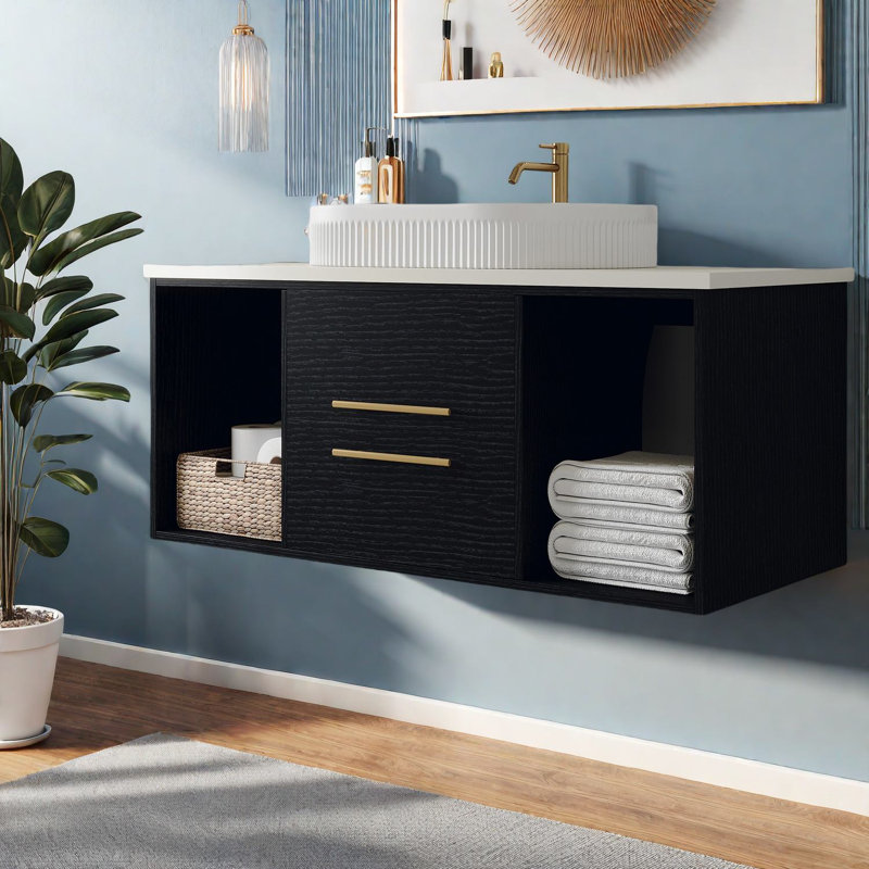 Meuble-lavabo moderne et peu encombrant avec lavabo ovale en céramique pour les petites salles de bain