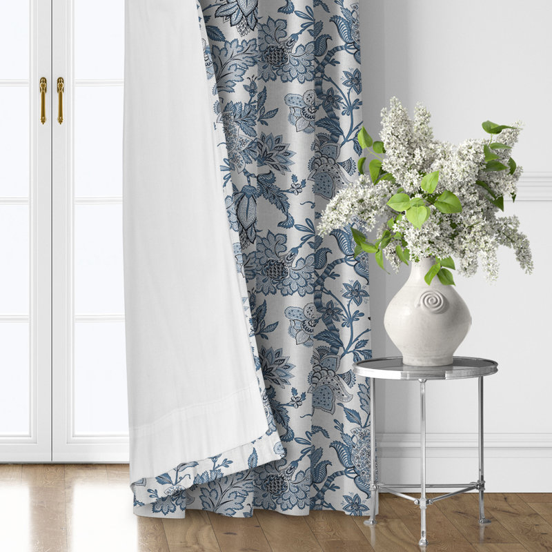 Bronte Cornflower Cotton Rod Pocket Drapery Panel Set of 2, 50" W  x 192" L