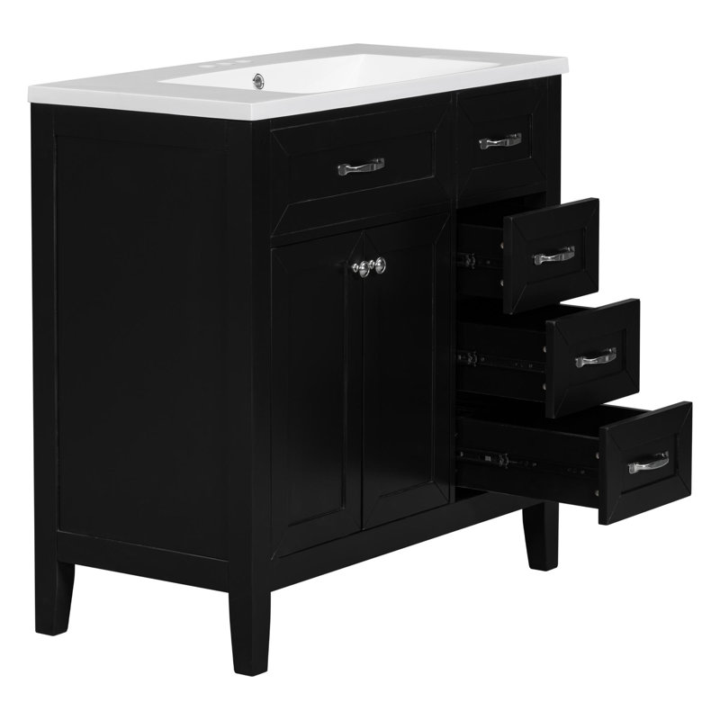 Meuble-lavabo de 36 pouces, Noir, Argent argent