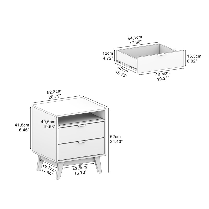 Norlin 2-Drawer Nightstand Set – Modern Bedside Tables for Bedroom or Living Room (Set of 2), Brown/Black