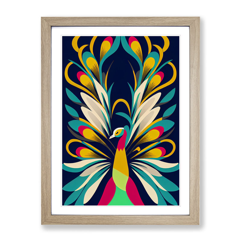 Peacock In Abstract No.4 - Single Picture Frame Print, 34cm H x 25cm W x 2cm D, Oak Framed