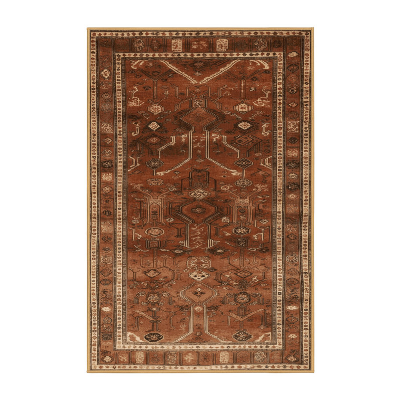 Tapis brun turc lavable à la machine, Rectangle 4pi x 6 pi