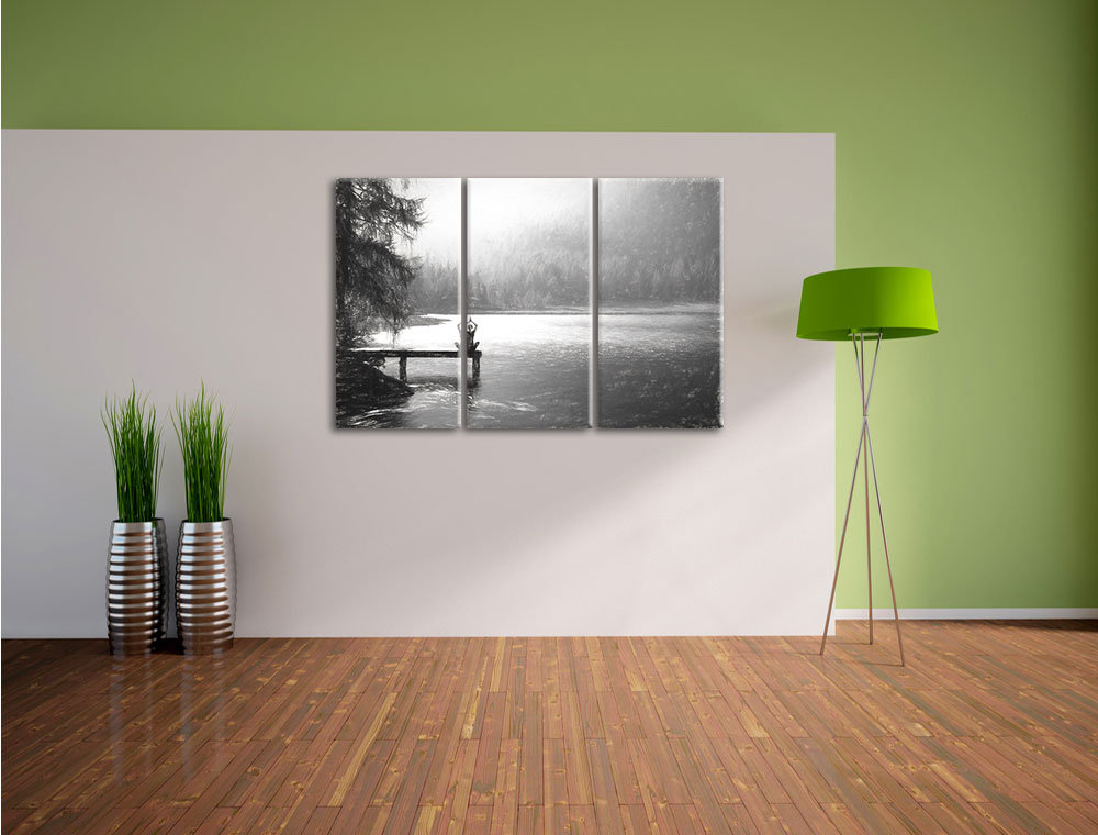 3-tlg. Leinwandbild-Set „Yoga am See“, Kunstdruck