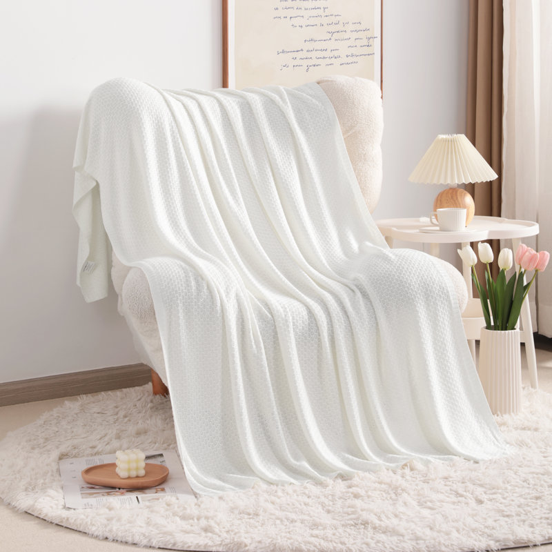 Jeté en tricot torsadé, jeté doux et respirant de 3 lb, doux et respirant - NTBAY, Blanc, Jeté