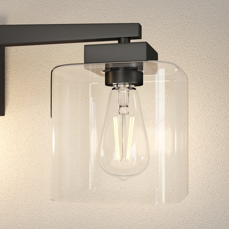 3 - Light Dimmable Bathroom Vanity Light, Matte Black + Clear Glass