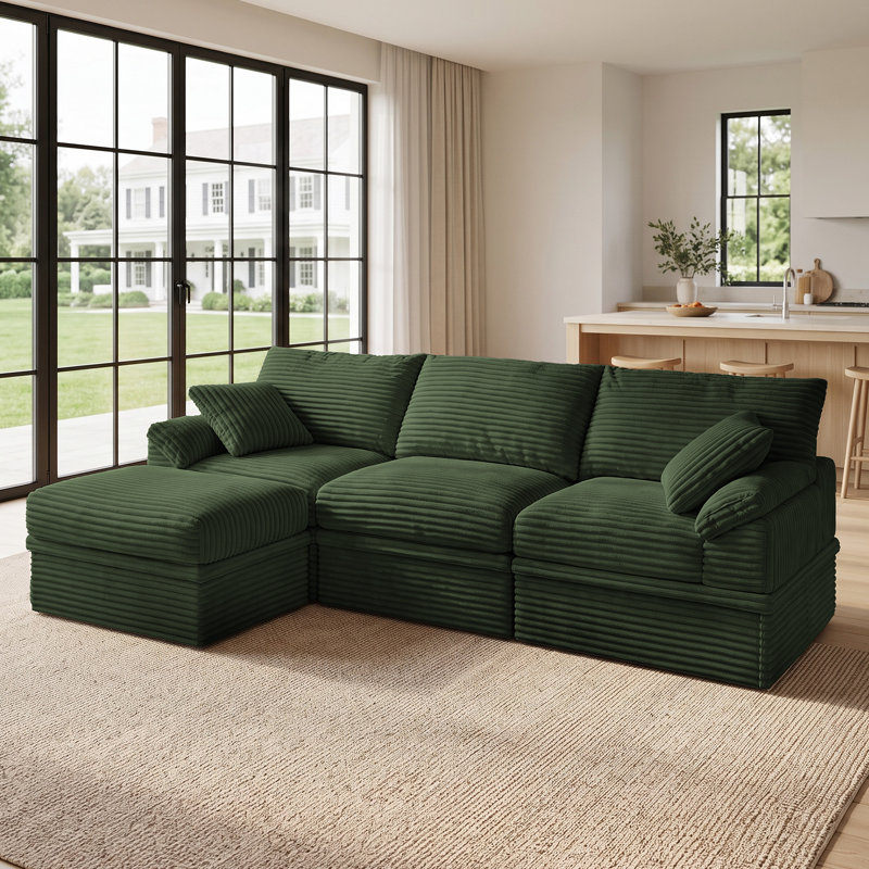 Canapé d'angle modulaire en velours côtelé 4 pièces de 269 cm (106 po) avec rangement dissimulé et pouf, canapé infonuagique extra profond pour salon