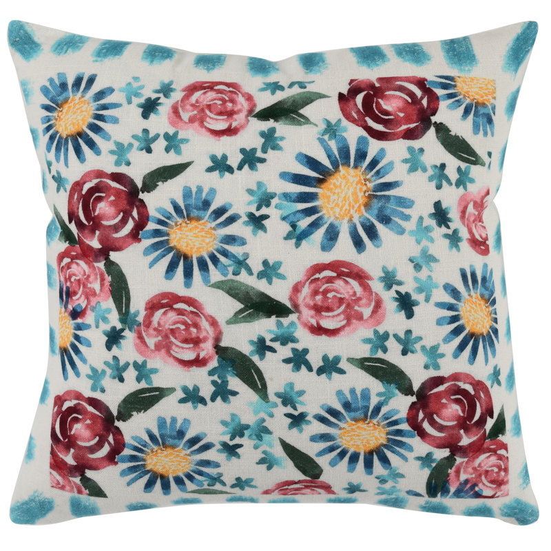 Verdant Floral Watercolor Cotton Throw Pillow