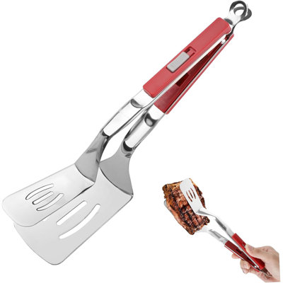 304 Stainless Steel Grill Cooking Tongs, Slotted Heat Resistant Food Tongs with Locking Design for BBQ Frying