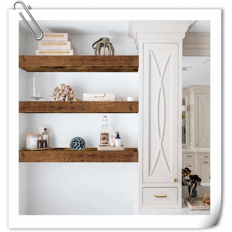 Ensemble de 3 tablettes flottantes en bois massif Dawnesha, Brown